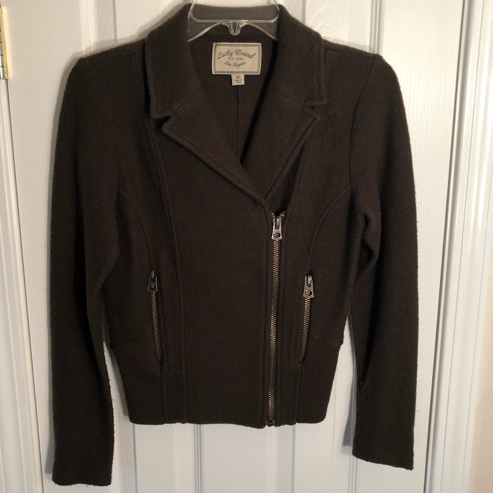 Lucky Brand dark olive wool jacket w/ side zipper
